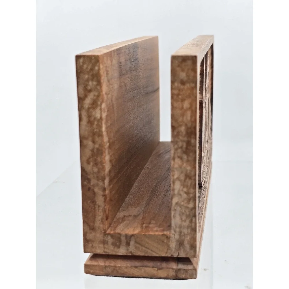 Vtg Y2K Lasercraft Walnut Napkin/Letter Holder Featuring Laser-Engraved Sailboat